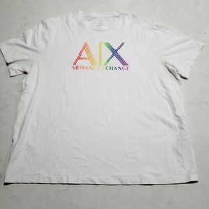 Armani Exchange ICON Logo AX Graphic White T-Shirt XXL Giorgio Italy Pride EUC
